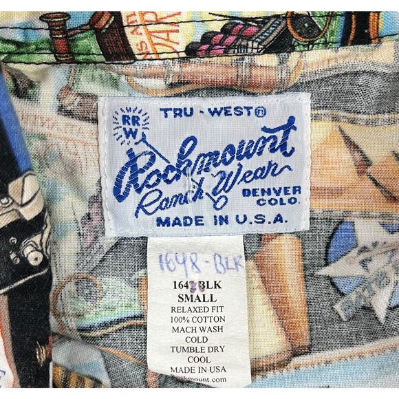 Rockmount Ranch Wear Postage Print Short Sleeve Western Button Shirt Size Small - Picture 5 of 5